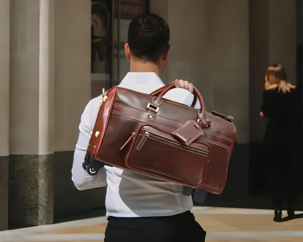 leather carry on duffle bag
